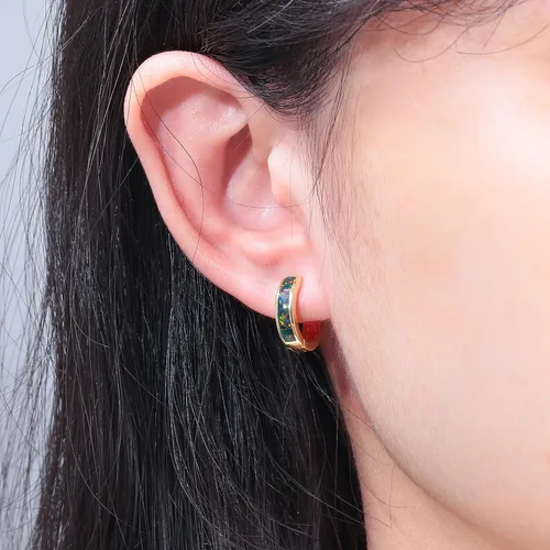 Vista 240 de CiNily Aretes Huggie de ópalo con bisagras, chapados en oro, hipoalergénicos, pequeños aretes de aro para mujeres, adolescentes, niñas, hombres