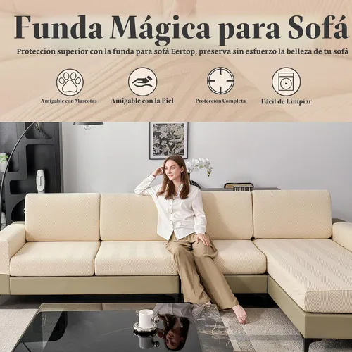 Vista 5 de Fundas de cojín para sofá seccional, fundas de sofá elásticas resistentes al desgaste para sofá universal, protector de cojín elástico lavable, Beige