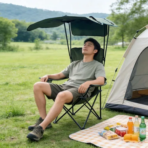 Vista 6 de Folding Camping Chair with Canopy, Portable Outdoor Chair with Sun Shade, 50×50×130Cm, for Camping, Hiking, Fishing, Beach