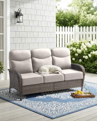 Vista 2 de Sofá de lujo para patio, sofá de mimbre para exteriores con cojines sonrientes de 6 pulgadas, respaldo alto, resistente, cómodo, mimbre marrón