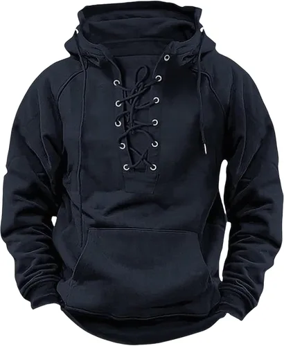 Vista 8 de Sudaderas tácticas para hombre, con cordones, con capucha, manga larga, estilo cargo, entrenamiento, al aire libre, con bolsillo