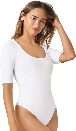 Vista 3 de Verdusa Body básico de manga corta con cuello redondo para mujer, leotardo