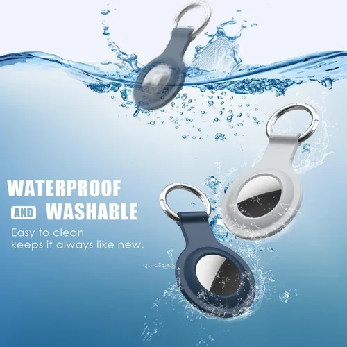 Vista 5 de Paquete de 4 fundas impermeables AirTag con llavero, protector de silicona a prueba de golpes para Apple AirTag de 2ª generación (2026) y 1ª 2 Azul