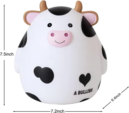Vista 6 de H&W Alcancía de vaca, tamaño L, caja de monedas irrompible para niños, lindo banco de dinero de animales para cumpleaños para niños y niñas, cajas