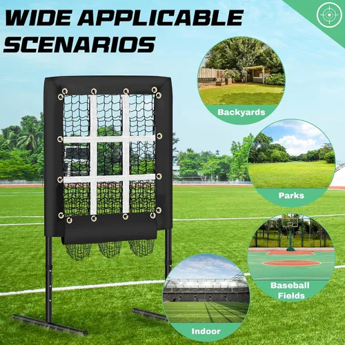 Vista 4 de RengueRengue 9 Hole Pitching Net Baseball Pitching Target with Strike Zone, Softball Pitching Aid Net, 3 Level Adjustable Height, Portable Training