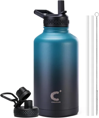 Vista 18 de Coolplus - Botella de agua de 32 onzas aislada, termo de agua de acero inoxidable con popote de metal de doble pared al vacío con funda de Negro