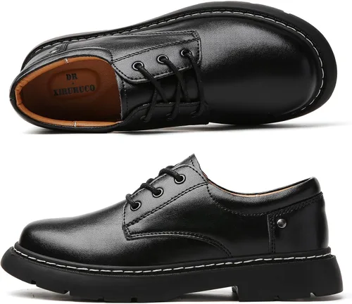 Vista 4 de Zapatos Oxford para mujer, con cordones, antideslizantes, parte superior de cuero, plataforma casual, cómodos, para trabajo, oficina, zapatos