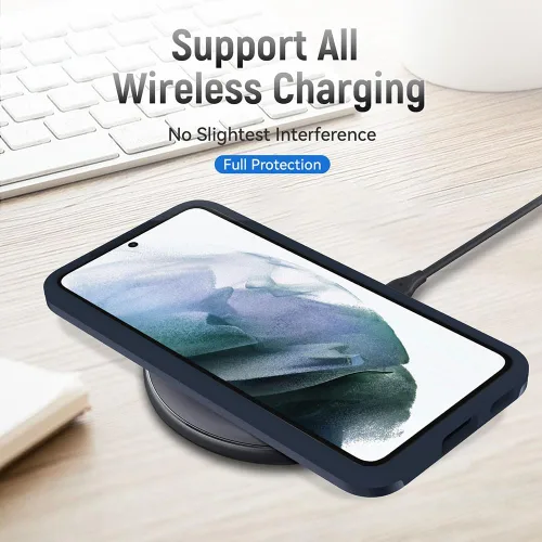Vista 3 de Funda diseñada para Samsung S22 (no para S22 Ultra y S22 Plus), resistente, resistente, a prueba de golpes, soporte de carga inalámbrica, funda Azul