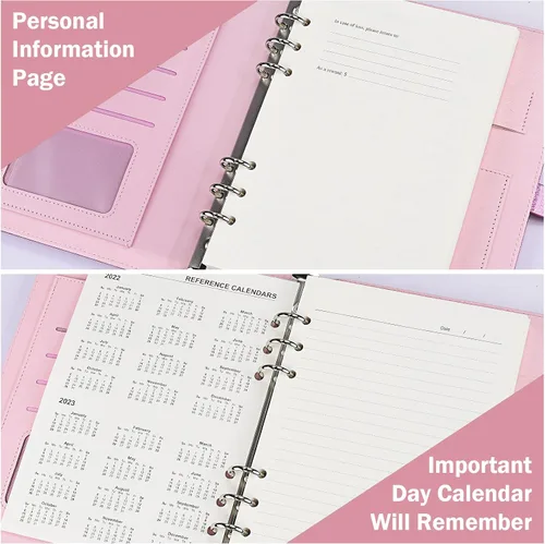 Vista 6 de Cuaderno de diario, planificador organizador de carpetas rellenables, cuaderno de escritura de negocios de cuero para mujeres y hombres, diario