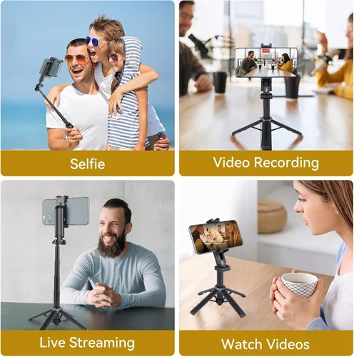 Vista 8 de UTEBIT Palo selfie de 18 pulgadas con control remoto inalámbrico, palo telescópico selfie extensible con control remoto Bluetooth, trípodes