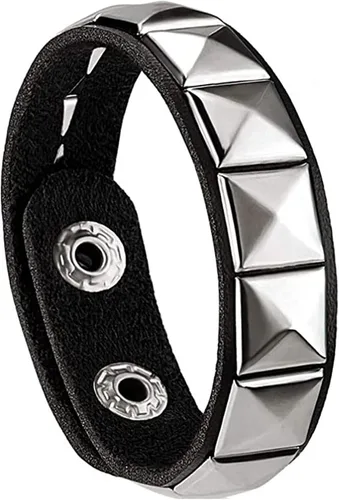 Vista 6 de eYLun Pulsera de cuero para hombres y mujeres, pulseras punk, pulsera ajustable de roca, 2 piezas