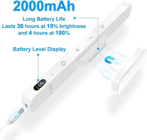 Vista 5 de Ferswe Barra de Luz Recargable de 3W con Control Remoto, Luces de Espejo Ajustables de 3 Colores, Batería de 2000mAh para Maquillaje, Táctil