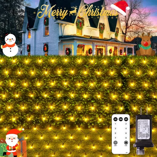 Vista 12 de JMEXSUSS 360 luces LED de red azul para exteriores, conectables de 12 pies x 5 pies, luces de red de Navidad enchufables con control remoto, 8 modos