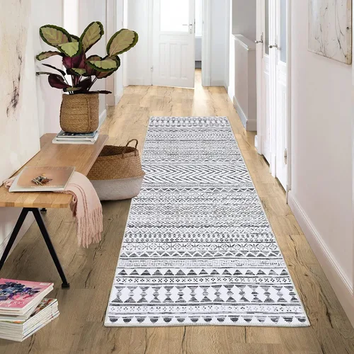 Vista 18 de Fashionwu Alfombra redonda geométrica gris de 4 pies, lavable a máquina, antideslizante, estilo moderno, tamaño adulto