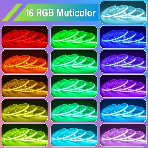 Vista 2 de OMIKA Tira de luces LED COB RGB de 6.6 pies, funciona con pilas, control remoto, regulable, cambio de color, tira de luces LED de batería, cortables