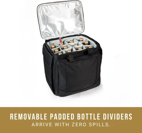 Vista 4 de PICNIC TIME Bodega - Enfriador de vino rodante, enfriador de vino aislado para 12 botellas con ruedas, baúl portátil para exteriores con forro