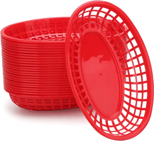 Vista 15 de EUSOAR Bandejas de plástico para servir, 6 cestas de alimentos de 9.4 x 5.9 pulgadas para servir, cestas de pan reutilizables para suministros