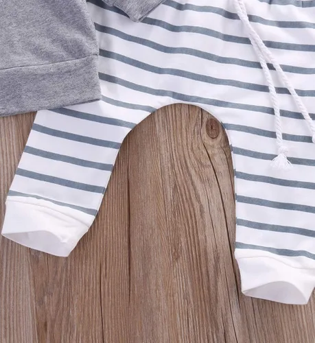 Vista 6 de Conjunto de camiseta con capucha y pantalones a rayas para recién nacidos