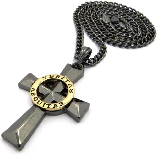 Vista 2 de Shiny Jewelers USA - Collar con colgante para hombre de Veritas AEQUITAS con diseño de cruz de los santos de Boondock