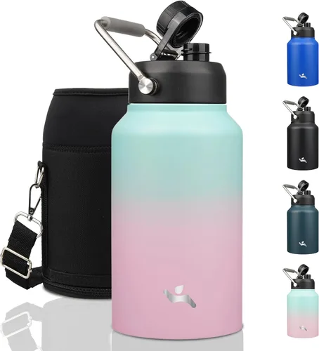 Vista 19 de Konokyo Jarra de medio galón con asa, botella de agua aislada de 64 onzas con bolsa de transporte, botella de metal de acero inoxidable al vacío