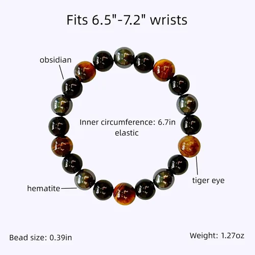 Vista 62 de Pulseras de triple protección con piedra de ojo de tigre de obsidiana negra con hematita para hombres y mujeres, pulsera de piedra curativa