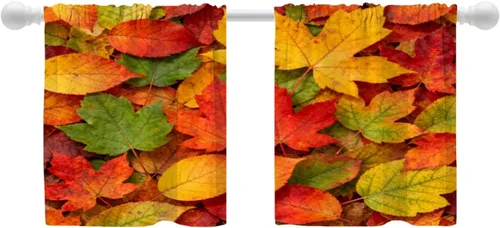 Vista 87 de Shrahala Orange Autumn Autumn Blackout Curtain Tiers, Fall Kitchen Valance Light Blocking Tier Drapes with Rod Pocket, 2 Pack 26 X 24 in