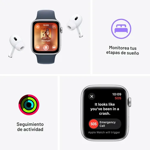Vista 7 de Apple Watch SE (2ª generación) [GPS 1.732 in] Smartwatch con caja de aluminio medianoche con correa deportiva de medianoche M/L. Monitor de fitness
