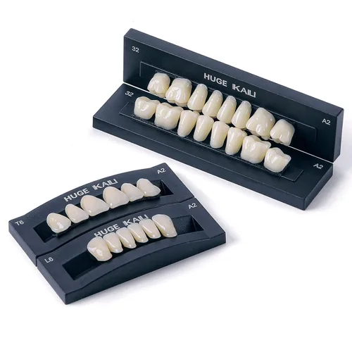 Vista 12 de JMU 28 unids/set Dentales de resina acrílica dentales Dentadura Dientes Sombra A1 T6 resina sintética dientes falsos