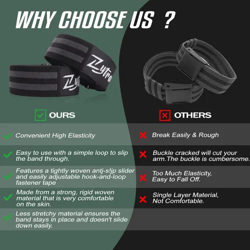 Vista 7 de BFR - Bandas de oclusión para mujer, piernas, glúteos, construcción de cadera, cómodas bandas elásticas para entrenamiento de flujo sanguíneo Negro