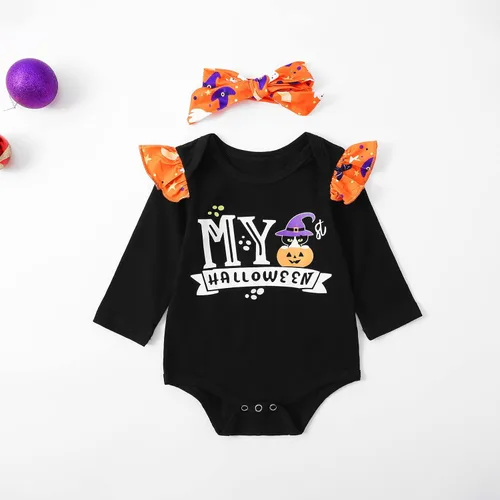 Vista 4 de URMAGIC Baby Girls My 1st Halloween Outfits Costumes Tutu Skirt Sets Pumpkin Ghost Outfits Newborn Romper Tulle Skirt