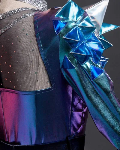 Vista 5 de miccostumes Traje de cuero para mujer, disfraz de cosplay con cinturón y accesorio para el cuello