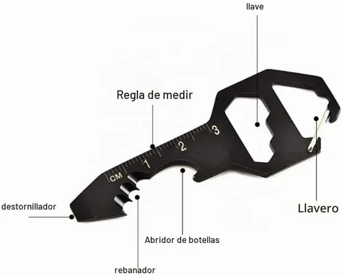 Vista 3 de 2 piezas de llavero abridor de botellas multiherramienta, 100% de acero inoxidable EDC, 6 herramientas en 1