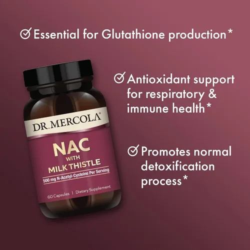 Vista 5 de Dr. Mercola Suplemento dietético NAC con cardo mariano, 30 porciones (60 cápsulas), 500 mg de N-acetil-cisteína por porción, sin OMG, sin gluten