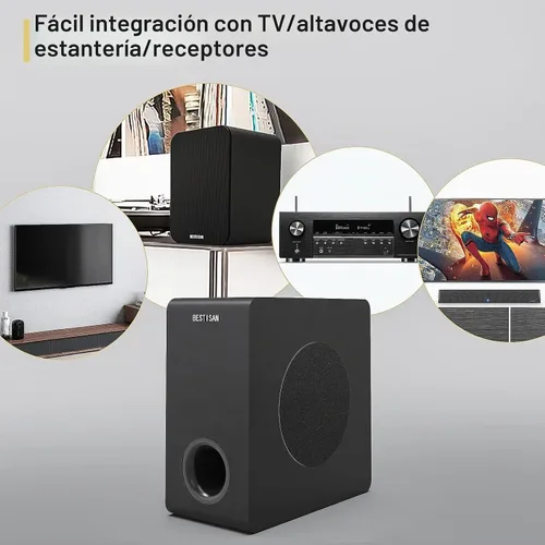 Vista 5 de Subwoofer con alimentación, Bestisan Subwoofer de audio para el hogar activo de 6.5" de 16,5 cm en diseño compacto para receptor, graves profundos