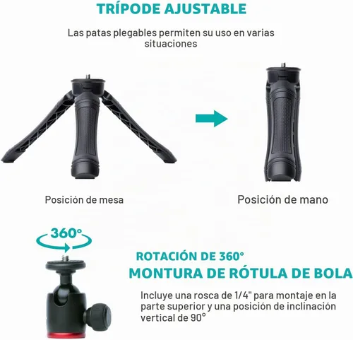 Vista 6 de Movo uVlogger - Kit de vlogging compatible con Android/USB-C Accesorios para smartphones: trípode, montaje, luz LED y micrófono de escopeta