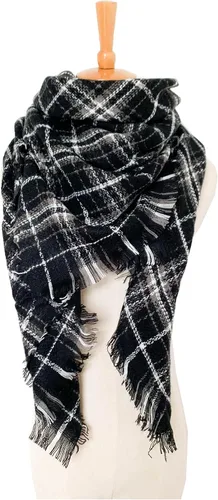 Vista 7 de Wander Agio - Bufanda envolvente con diseño a cuadros o triangular para mujer, cálida y larga, de punto, sensación de cachemira, chal