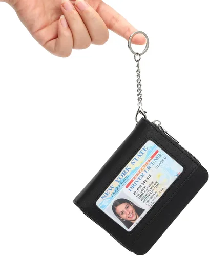 Vista 6 de GAEKEAO Billetera de cuero para mujer con bloqueo RFID, tarjetero compacto, pequeño, con ventana para identificación, bolsillo con cremallera