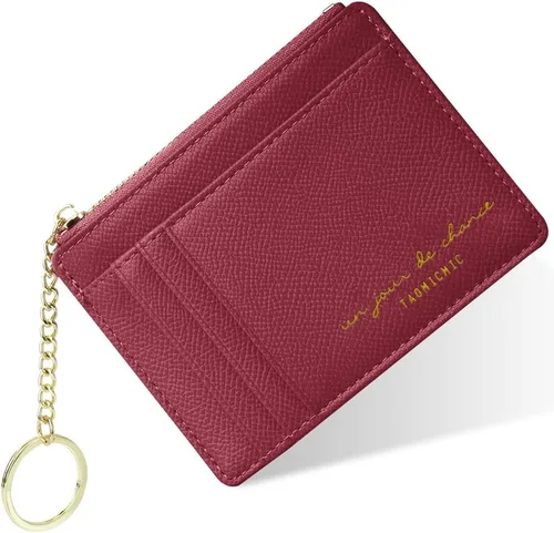 Vista 28 de URAQT Cartera para tarjetas de crédito, cartera minimalista de cuero delgado con cremallera, mini protector de tarjeta de crédito, llavero bolsillo