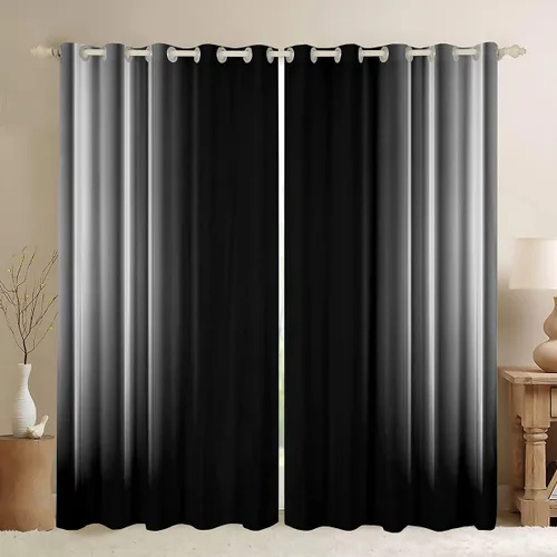 Vista 9 de Feelyou Cortinas abstractas degradadas para niños, adolescentes y mujeres, cortinas de ventana azules, moradas y negras, tratamientos geométricos