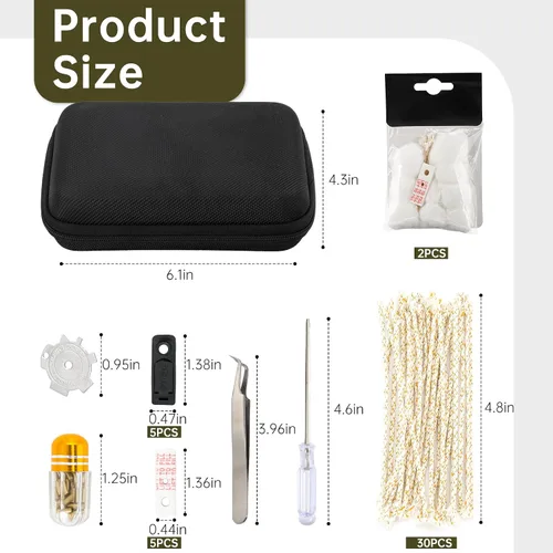 Vista 2 de Kit de reparación compatible con Zippo, piezas de repuesto incluye algodón, pedernal, mecha, almohadilla, herramienta compatible con accesorios Zippo