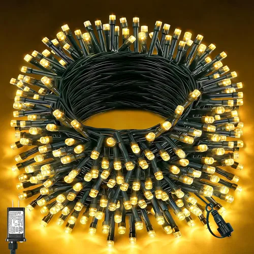 Vista 46 de Tira de luces LED de Navidad de 40 pies para exteriores, luces rojas y blancas de Navidad impermeables, 8 modos y temporizador, luces de árbol