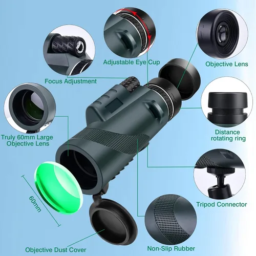 Vista 2 de Telescopio monocular 80×100 con alta ampliación y alta definición Equipado con un adaptador de teléfono, ofrece una excelente experiencia