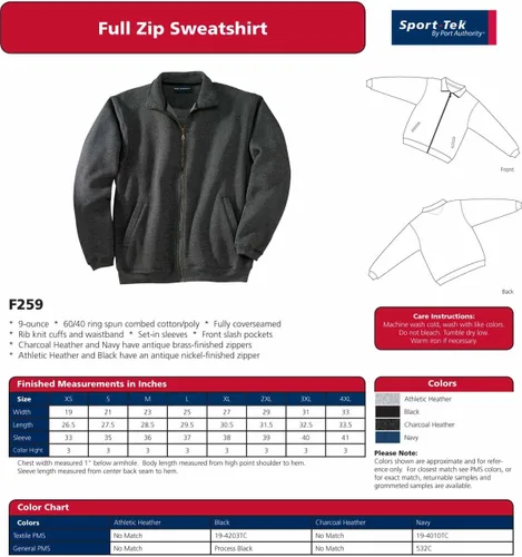 Vista 3 de Sudadera Sport Tek con cremallera completa