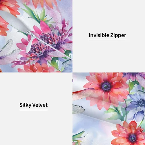 Vista 3 de Juego de 2 fundas de almohada de primavera y verano, diseño de libélula y flor, fundas para sofá, oficina, dormitorio, decoración del hogar, 16 x 16