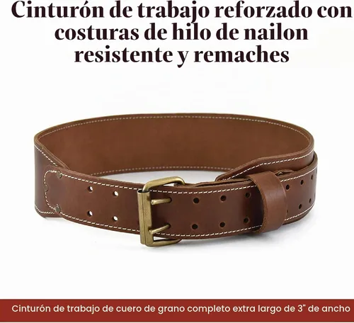 Vista 2 de Style n Craft - Cinturón de trabajo de cuero de grano completo extra largo de 3 pulgadas de ancho, cinturón duradero y resistente, color marrón