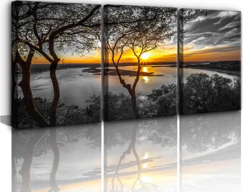 Vista 9 de Yxbhhym Lienzo de paisaje para pared, pintura de cascada, impresiones de árboles y bosques, paisajes de otoño, imagen artística para sala de estar