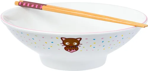 Vista 51 de Silver Buffalo Hello Kitty y sus amigos Chococat - Tazón de cerámica para ramen y arroz con palillos, patrón a cuadros, apto para microondas, 20