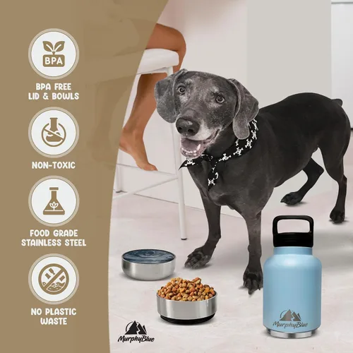 Vista 11 de MurphyBlue Botella de agua para perros 32 onzas de acero inoxidable aislado de capacidad, tapa con mosquetón integrado, cuencos desmontables
