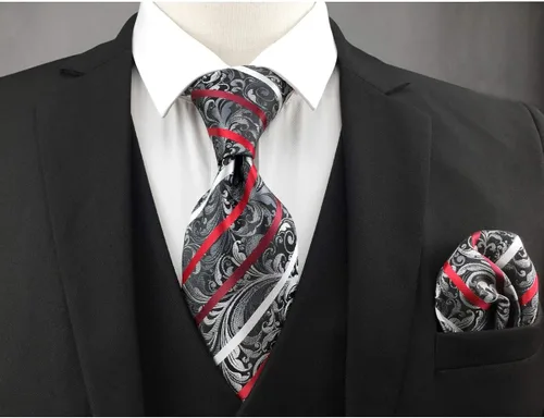 Vista 6 de SW SHLAXWING Corbatas para hombres Corbata Regalo Gris Paisley Luxury