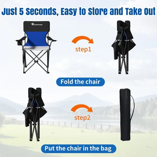 Vista 10 de Silla de camping, sillas de césped con respaldo alto de 500 libras